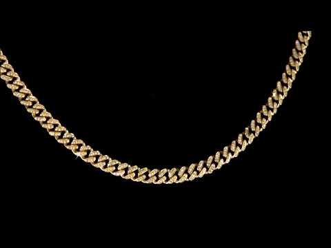 14K YELLOW GOLD 1.68CT TDW CLUSTER DIAMOND CUBAN LINK NECKLACE. Ref. 553 1230