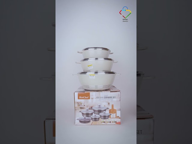 طقم قدور رخامي غطاء زجاج 10 قطعة