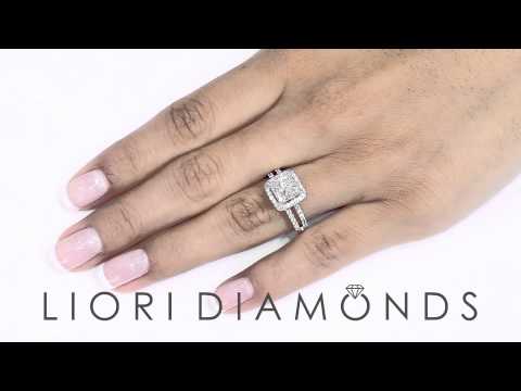 ER-1229 - 2.62 Carat H-SI1 Princess Cut Diamond Engagement Ring 14k White Gold Pave Halo