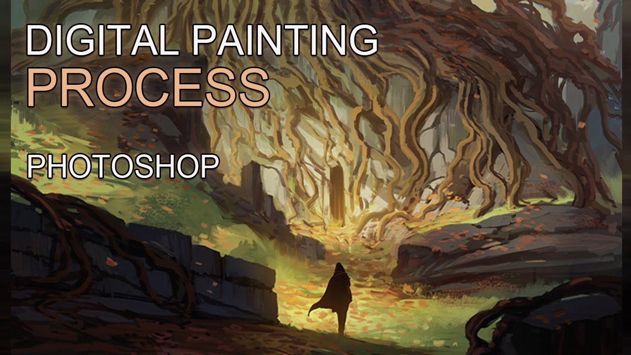 Digital Painting Fantasy Landscape - The Golden Tree - Timelapse