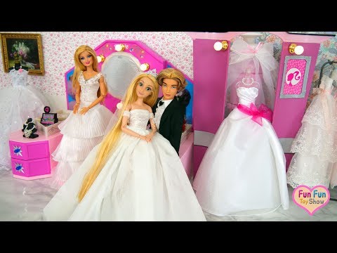 Princess Rapunzel Barbie Wedding Shop Shopping Gaun pengantin boneka Barbie Boneca Vestido De Noiva