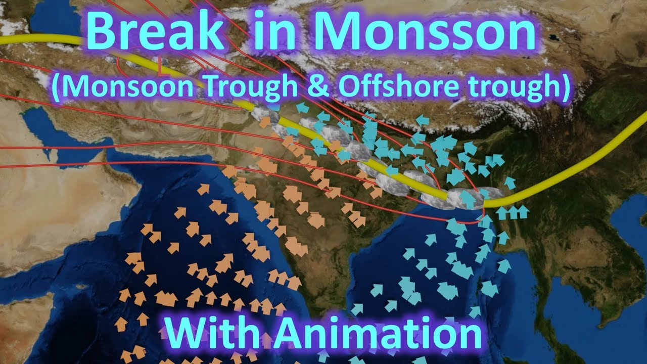 Break in monsoon (monsoon trough and offshore trough) with Animation for UPSC (civil services)