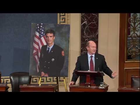 Senators Coons & Carper honor Delaware firefighters Chris Leach and Jerry Fickes on Senate floor