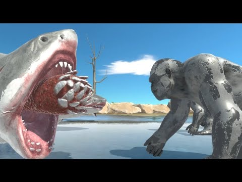 animal revolt battle simulator - 15 Goro the giant vs 15 Megalodon