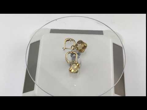 Citrine And Diamond Earrings In 14k Yellow Gold