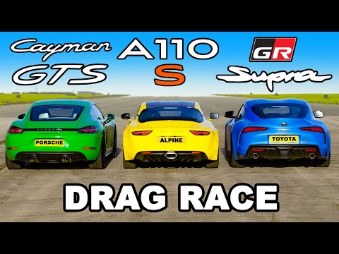 GR Supra v Porsche Cayman GTS v Alpine A110 S: DRAG RACE