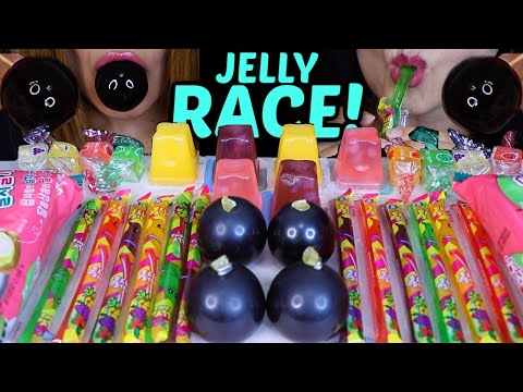 ASMR JELLY RACE! GIANT BOBA JELLY, RAINBOW JEWEL CANDY, JELLY STRAWS, JELLY CUPS 먹방