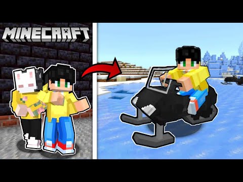Melvsy and I have a SNOW MOTORCYCLE TOY in Minecraft PE 😂