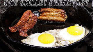 One Skillet Breakfast with Bacon, Sausage and Eggs in Cast Iron!