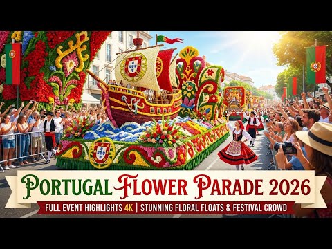 Portugal Flower Parade 2026 | Stunning Floral Floats & Festival Crowd | Full Event Highlights 4K