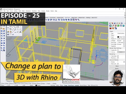 Rhino 3D Tamil Architectural Tutorial Series | Ep - 25 | CAD plan to 3D plan | Tamil |