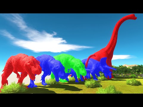 Different Size Color TREX vs Herbivorous Dinosaurs Clash Block Race Animal Revolt Battle Simulator
