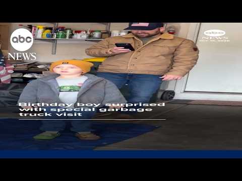 Birthday boy surprised with special garbage truck visit