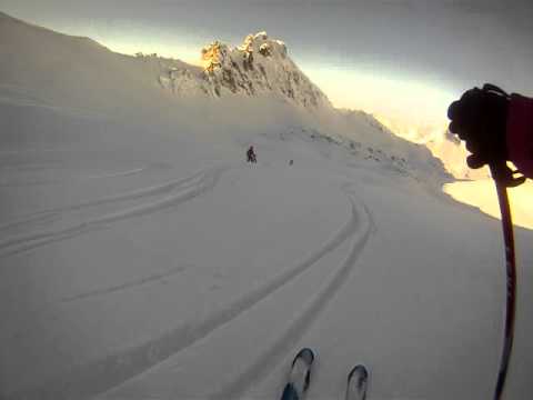 La Plagne - Barney and Ninette on final slope down from Roche De Mio January 2016