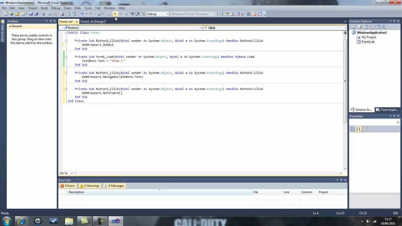 Visual Basic Tutorial - Basic Web Browser (With ENTER key to Go!)