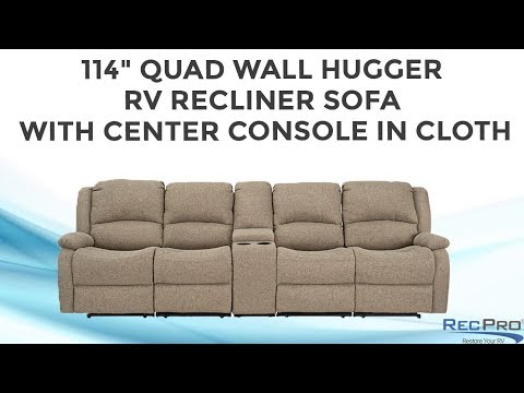 RecPro Charles 114" Quad Wall Hugger RV Recliner Sofa with Center Console in Cloth