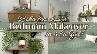 BEDROOM MAKEOVER ON A BUDGET / BOHO FARMHOUSE / SMALL BEDROOM MAKEOVER