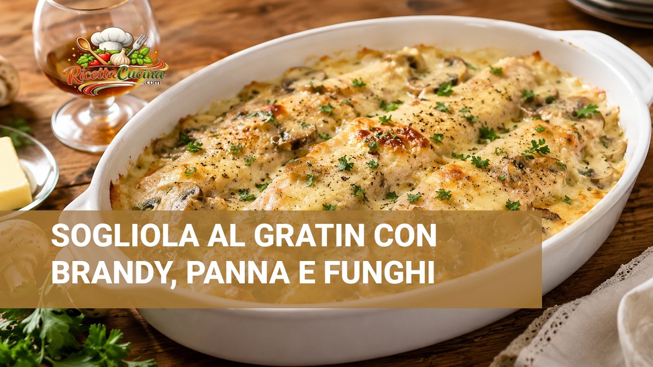 Anteprima video di Sogliola al gratin con brandy, panna e funghi