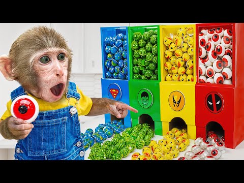 KiKi Monkey explore Color Jelly Candy Vending Machine ASMR Mukbang Satisfying | KUDO ANIMAL KIKI