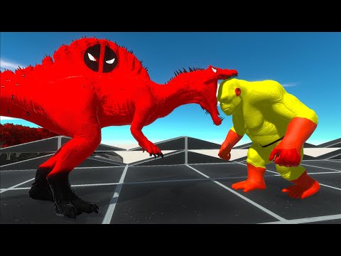DEADPOOL SPINOSAURUS vs SAITAMA GORO DEATH RUN - Animal Revolt Battle Simulator