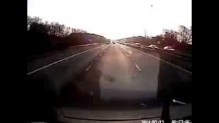 preview picture of video 'Motorway crash articulated lorry crosses central barrier Nasty M58 England 12th March 2014'
