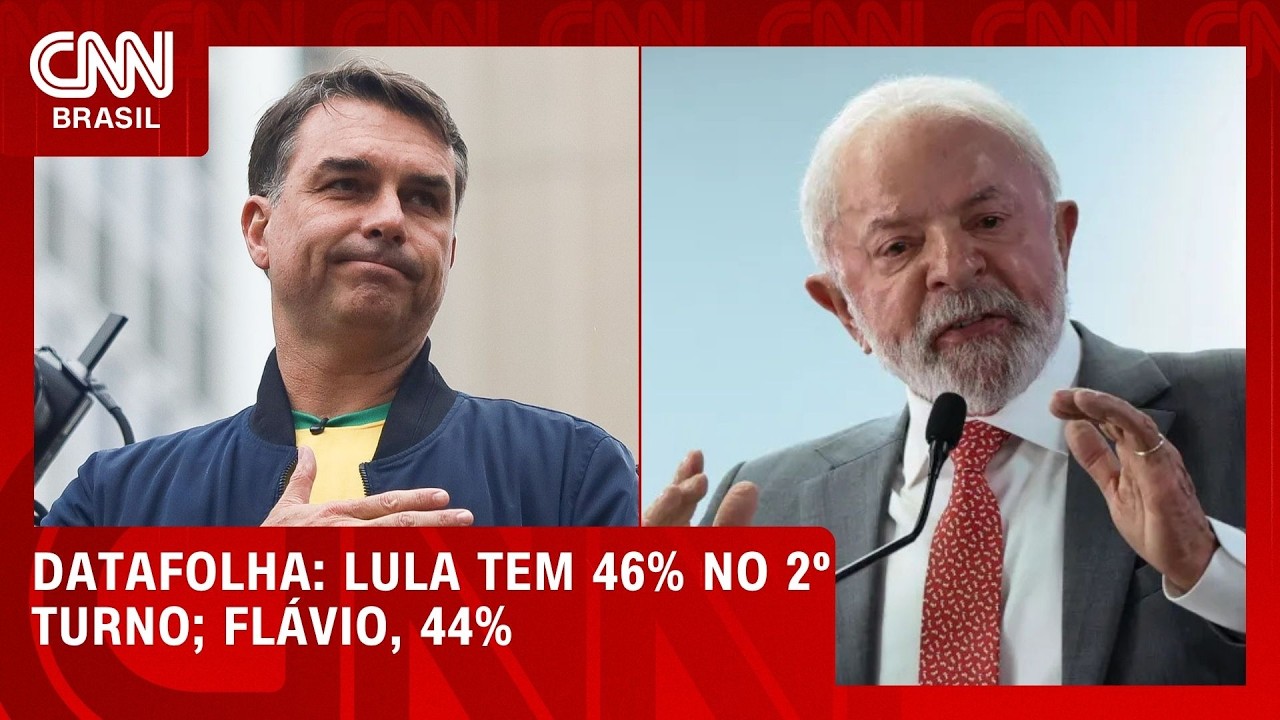 Lula tem 46% no 2º turno; Flávio Bolsonaro, 44%, aponta Datafolha | CNN AGORA