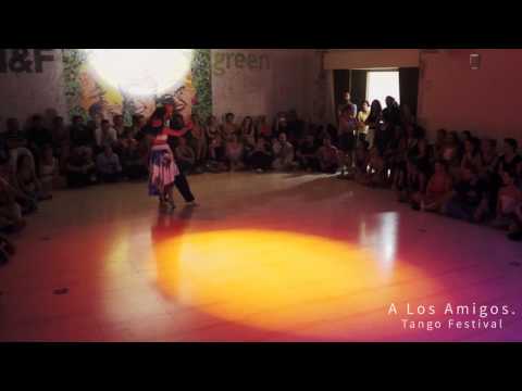 Michalis Souvleris  and  Maria Kalogera  are  dancing  to  "  El Adios  "  by  Edgardo Donato  at  A los amigos tango festival  in  2016