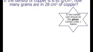If the density of copper is 8.92 g/cm^3, how many grams are in 28 cm^3 of copper?