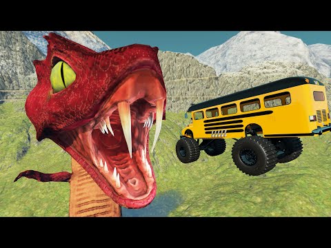 Jumping Cars into the Mouth of Giant Lizard - BeamNG.Drive