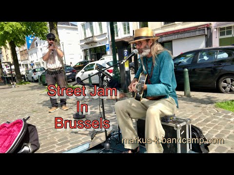 Busking in Brussels - completely improvised, with blues harp, guitar, looper, vocals