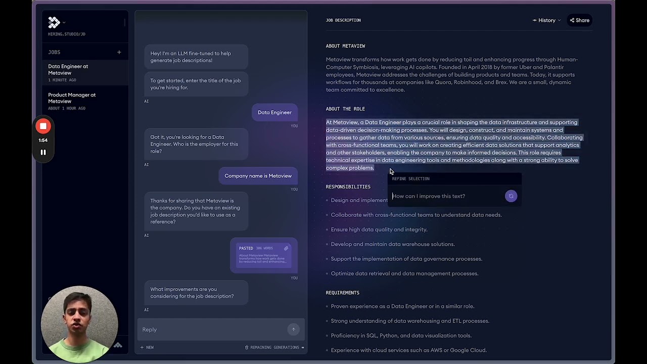Free job description generator | Inside Metaview's Hiring Studio