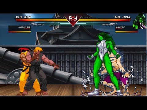 Street Fighter Evil Ryu & Evil Ken VS She Hulk, Manwolf Epic Insane Amazing Fight Tag Team style