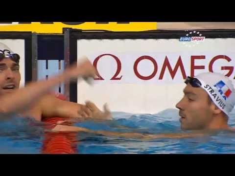 LACOURT (or) et STRAVIUS (argent) Natation Barcelone 2013 50m dos finale (Commentaires Eurosport)