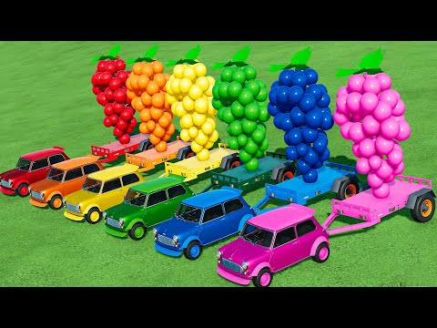 LOAD & TRANSPORTING GREAT GRAPES with COLORED MINI COOPER CARS! Farming Simulator 22