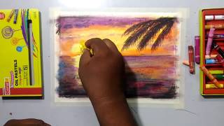 preview picture of video 'Nature/Scenary/Landscape sunset drawing for beginners-5|m|Mr.Thinker|oil pastel'