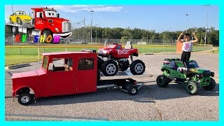 Grave Digger Ride On Vehicle Towing The Broke Down Mini Rollback With Tow Dolly