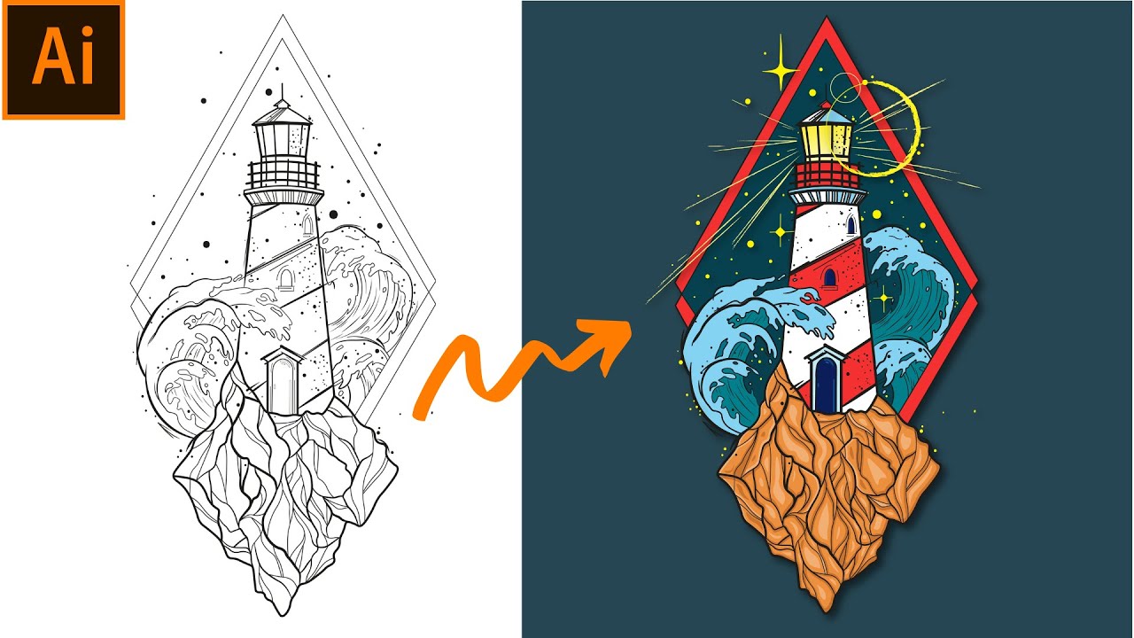 Lighthouse Drawing Using Adobe Illustrator | Speed Art