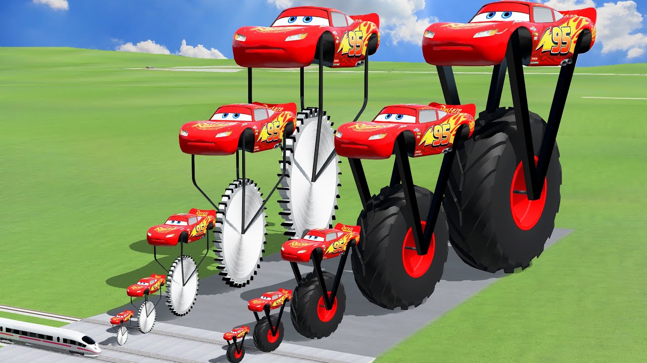 TRANSPORTING PIXAR CARS & FRUITS WITH COLORED & JOHN DEERE vs CLAAS vs TRACTORS - BeamNG.drive #962