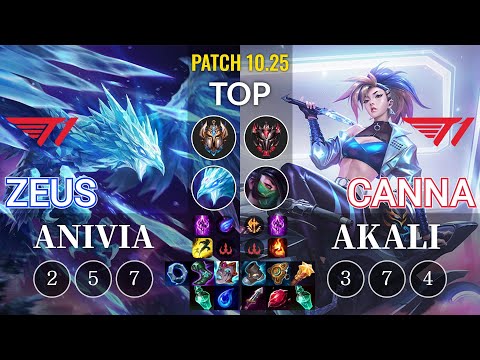 T1 Zeus Anivia vs T1 Canna Akali Top - KR Patch 10.25