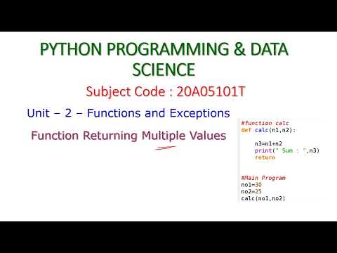 Function Returning Multiple Values Python Programming Data Science 20a05101t Unit – 2