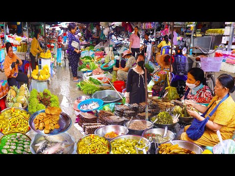 Cambodian Lively Market Foods @ Takhmao Jas - Fresh River Fishes, Mango, Pineapple, Raw Meat, & More