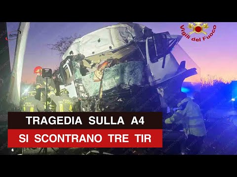 Tragedia in A4 direzione Trieste, scontro tra tre tir: morto il conducente e il passeggero!
