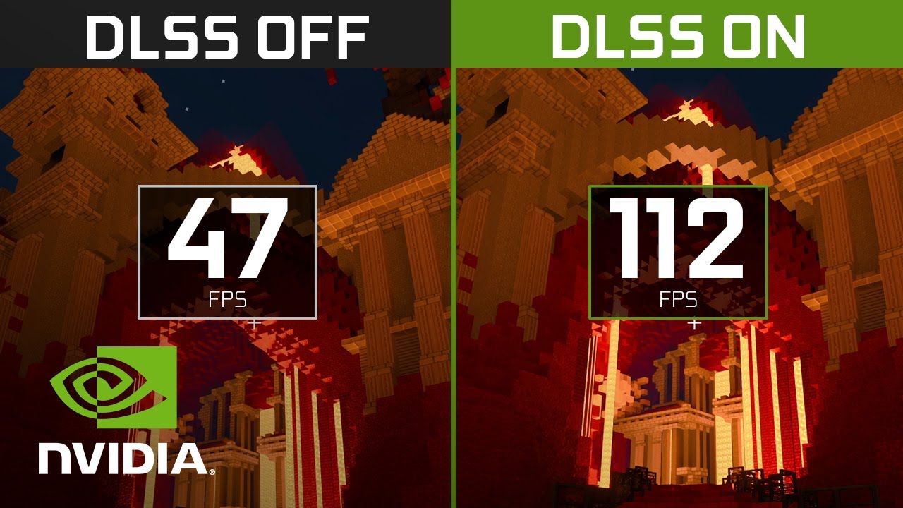 NVIDIA Minecraft ray tracing and DLSS demonstration showing lighting and reflections