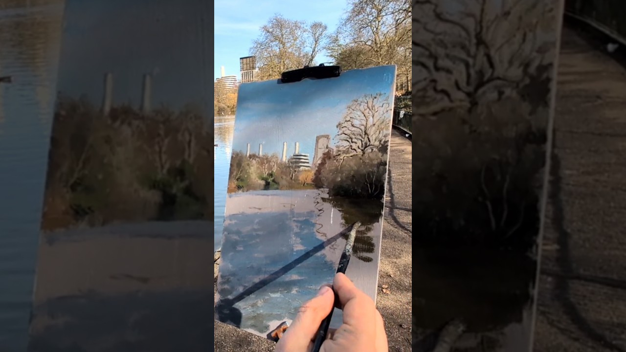 Painting the View of Battersea Power Station from Battersea Park. #batterseapark #painting #nature