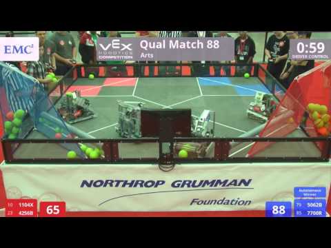 VEX Worlds 2016 - VRC High School - Arts - Qual 88 (1104X 4256B) 231 vs 156 (5062B 7700R)