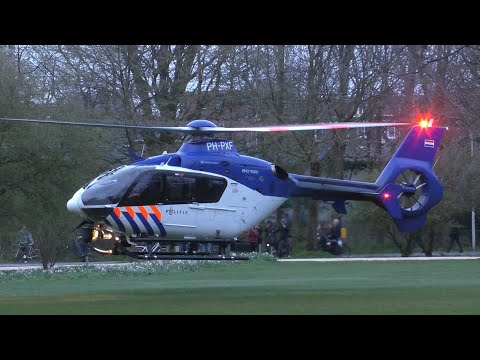Hulpdiensten met Spoed onderweg in Amsterdam + Opstijgen politie helikopter