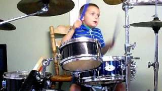 6 yr old drummer  Playing Motley Crue merry go round and round