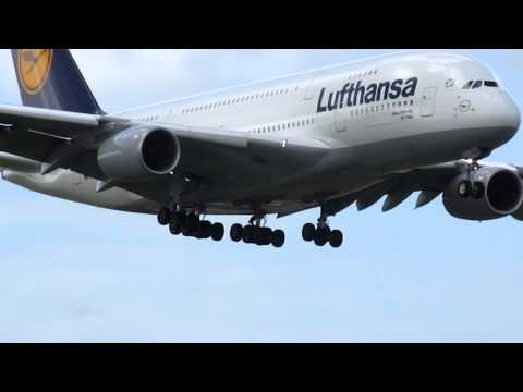 Lufthansa Airbus A380 Landing at Miami-Frankfurt.