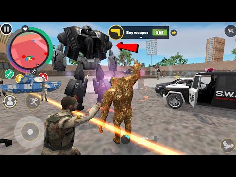 Rope Hero: Vice Town - (Stone Mutant Man Fight Car Robot) S.W.A.T in Army Base - Android Gameplay HD