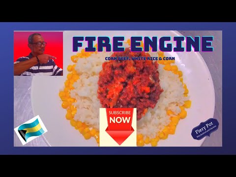 Fire engine corn beef ,white rice and corn Bahamian food eat daily for breakfast, lunch and dinner